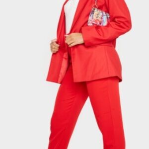 Chic Red Blazer and Pants Set